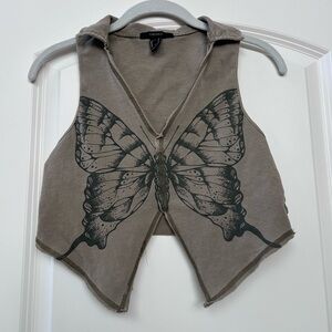 Forever 21 Butterfly Grunge Collared Vest Tank. Raw edge. Y2K inspired. Festival